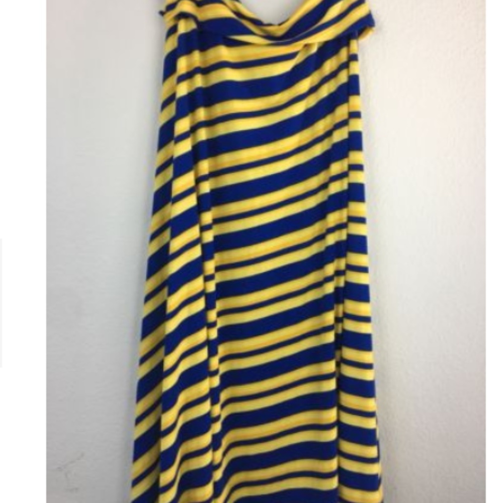LulaRoe Maxi Skirt Blue And Yellow Striped Size L